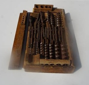 lot 26 image: Vintage Wood Auger Bits wWooden Box Woodworking Carpentry...