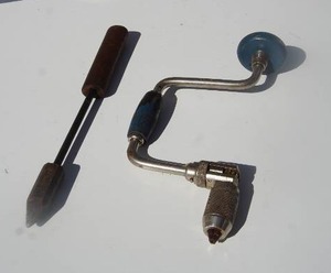 lot 32 image: Garage Hand Tools Vintage Hand Crank Drill, Soldering Iron Tip Turner