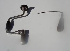 lot 33 image: Garage Hand Tools Vintage Hand Crank Drill, Wicked Pick Hay Knife