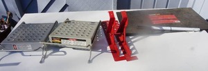 lot 45 image: Construstion Accessories Roofing Brackets, Little Giant Ladder Work Platform #10104 Heavy Duty Aluminum, Super Tuff Paint Spray Shield Etc