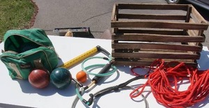 lot 62 image: Camping Water Lawn Sports Games Bocce Ball Set with 8 Premium Resin Bocce Balls, Inflatables Boating Tow Rope Handle Strap...