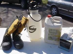 lot 84 image: Miscellaneous LotBehr Deck cleaner, Artic-Cat Boots Size-12, RoundUp Sprayer, Painters Cling Cover