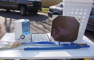 lot 96 image: Miscellaneous Lot Umbrellas, Broom, Humidifier Laundry Baskets Etc.