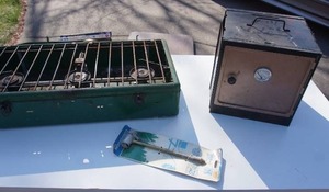 lot 97 image: Camping Accessories Coleman Table Top Camp Stove Camp Oven Etc.