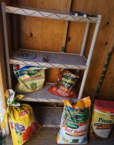 lot 117 image: Lawn and GardenPreen, Fertilizer, Grass Seed, Shelf Etc.