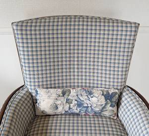 Blue Plaid Armchair and Footstool
