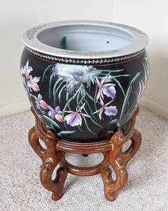 Asian Ceramic Planter and Stand
