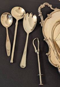 Vintage Silver Plated Teapot and Serving Utensils