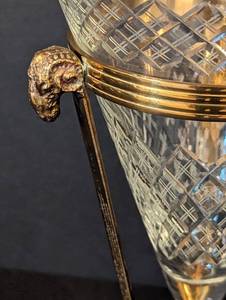 Glass Vase with Brass Rams Head Stand