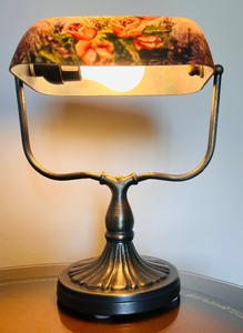 Vintage Bankers Lamp with Rose Design