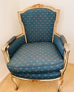 Pair of Vintage Blue Pattern Chairs with Decorative Wood Frames