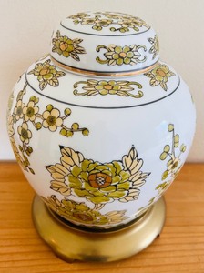 Vintage Urn White Porcelain with Pheasants and Brass Base