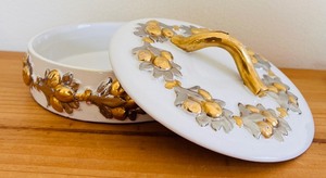 Vintage Ceramic  Porcelain Ivey Gold and Silver Dish with Cover
