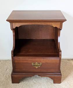 Vintage Solid Wood End Table with Drawer and Shelf