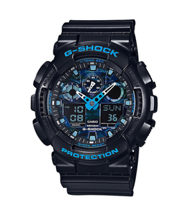 lot 12 image: New G-Shock Mens X-Large Black and Blue Camouflage AnalogDigital Watch