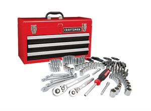 lot 42 image: New Craftsman 224-Pc. 14 and 38 Drive Mechanics Tool Set with Metal Tool Box