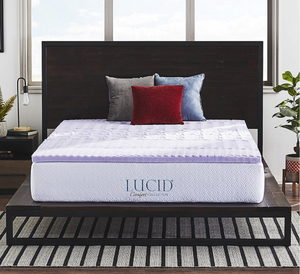 lot 64 image: New Lucid Comfort Collection 2 Zoned Lavender Memory Foam Mattress Topper - Twin