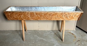 lot 41 image: Scandinavian Treasures including Carved Planter Box, Scandinavian Print and Wooden Dala Horse