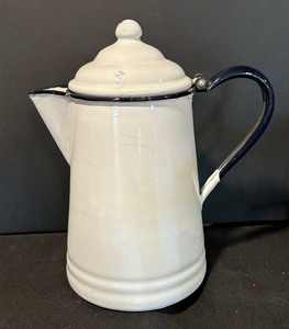 lot 44 image: Three Vintage White Pitchers including a White Enamel Pitcher
