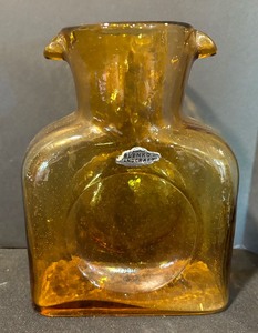lot 5 image: Vintage Blenko Art Glass Double Spout Pitcher and Four Art Glass Candle Holders