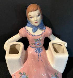 lot 91 image: Vintage California Pottery Kaye Girl in Dress Double Planter