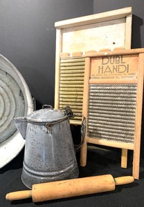 lot 152 image: Vintage Housewares, Including Two Washboards, Large Metal Bucket and More