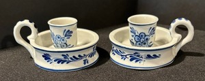 lot 97 image: Delft Candle Holders and Figurine with Conway Bowl