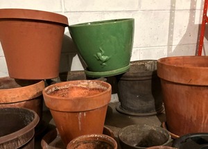 lot 138 image: Terra Cotta, Resin and Ceramic Pots with Two Planter Rollers
