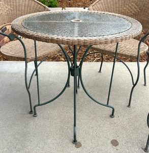 lot 84A image: Wonderful Woven Wicker Table and Four Chairs