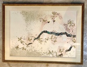 lot 260 image: Large Beautiful Framed Art Print, Birds on a Branch