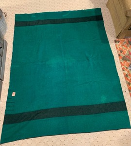 lot 267 image: Two Green Vintage Hudson Bay Company Wool Blankets