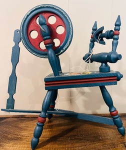 lot 190 image: Norwegian Hand Made Wood Decor including Vintage Norwegian Painted Spinning Wheel and More
