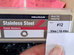 lot 82 image: Lot of (325) Hillman #12 Stainless Steel Finish Washers #H830758