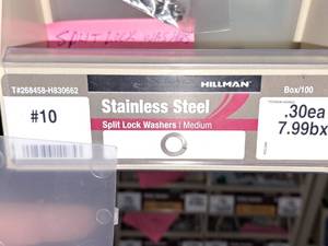 lot 85 image: Lot of (370) Hillman #10 Stainless Steel Split Lock Washers Medium #H830662