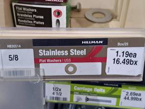 lot 87 image: Lot of (25) Hillman 58 Stainless Steel Flat Washers USS #H830514