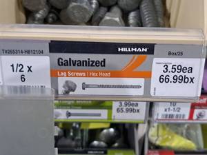 lot 90 image: Lot of (30) Hillman Galvanized Lag Screws 12x6  Hex Head #H812104
