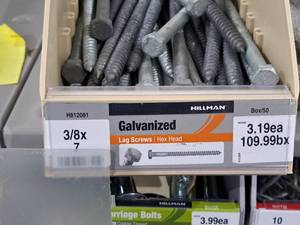 lot 91 image: Lot of (50) Hillman Galvanized Lag Screws 38x7  Hex Head #H812081