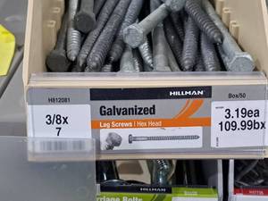 lot 92 image: Lot of (40) Hillman Galvanized Lag Screws 38x7  Hex Head #H812081