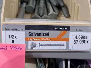 lot 95 image: Lot of (19) Hillman Galvanized Lag Screws 12x8  Hex Head #H812110
