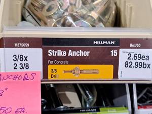 lot 98 image: Lot of (45) Hillman Concrete Strike Anchors 38x2-38 #H375659