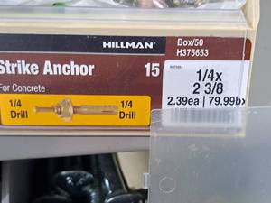 lot 101 image: Lot of (50) Hillman Concrete Strike Anchors 14x2-38 #H375653