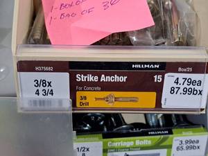 lot 104 image: Lot of (50) Hillman Concrete Strike Anchors 38x4-34 #H375682