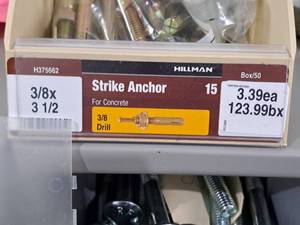 lot 107 image: Lot of (65) Hillman Concrete Strike Anchors 38x3-12 #H375662