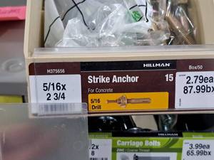 lot 110 image: Lot of (75) Hillman Concrete Strike Anchors 516x2-34 #H375656