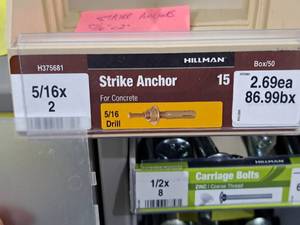 lot 111 image: Lot of (50) Hillman Concrete Strike Anchors 516x2 #H375681