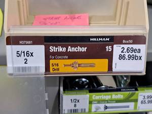 lot 112 image: Lot of (65) Hillman Concrete Strike Anchors 516x2 #H375681