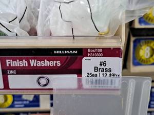 lot 116 image: Lot of (200) Hillman #6 Brass Finish Washers #H310300