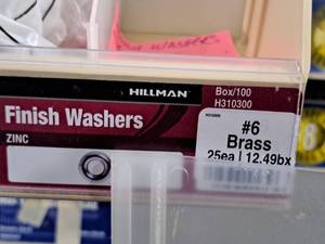 lot 117 image: Lot of (180) Hillman #6 Brass Finish Washers #H310300