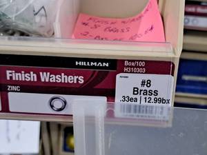 lot 119 image: Lot of (280) Hillman #8 Brass Finish Washers #H310303