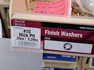 lot 120 image: Lot of (350) Hillman #10 Nickel Plated Zinc Finish Washers #H310173